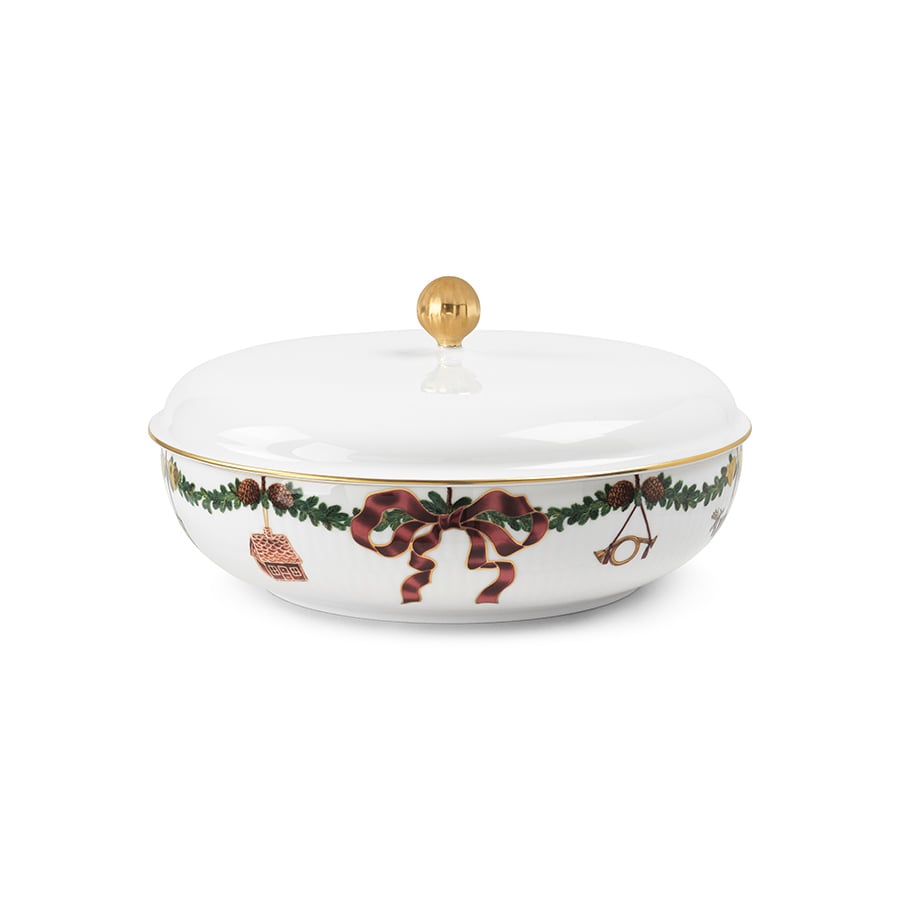 Royal Copenhagen Stjerne Riflet Jul Skål med Lokk 21cm
