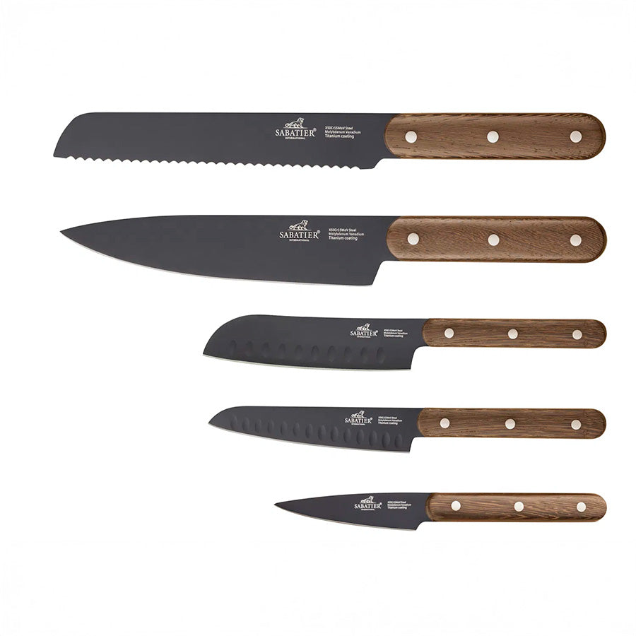 Lion Sabatier Phenix Walnut Knivsett 5 Kniver Sort/Valnøtt