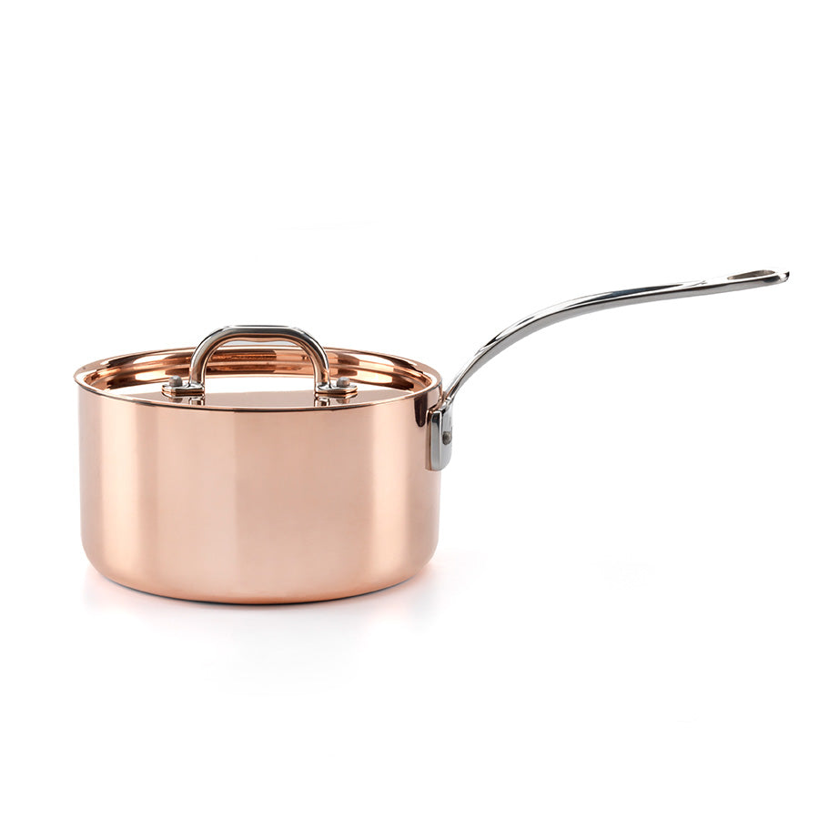 Samuel Groves Kasserolle m/Lokk Kobber 2L med stilfull kobberoverflate og stainless steel håndtak.