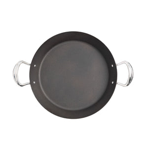 Overside av Samuel Groves Sautépanne Karbonstål 30cm som viser bakken uten belegg, klar for innbrenning.