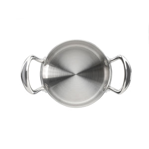 Oversiktsbilde av Samuel Groves minigryte i rustfritt stål, med håndtak og elegant børstet finish, ideell for tapas.