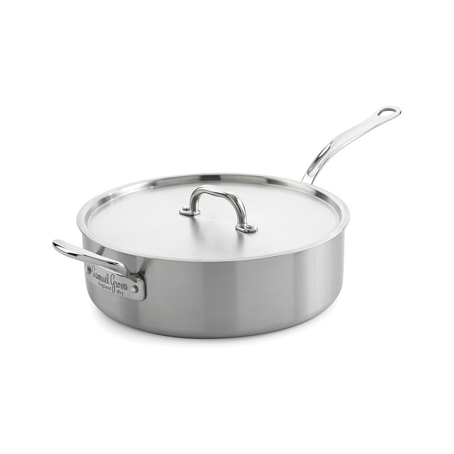 Samuel Groves traktørpanne i rustfritt stål med lokk, 26 cm diameter, ideell for gryteretter og sauser.