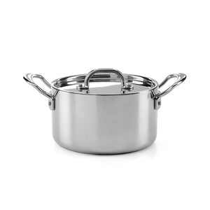 Samuel Groves gryte i rustfritt stål med lokk, ideell for matlaging med kvalitetsgrep og stil.