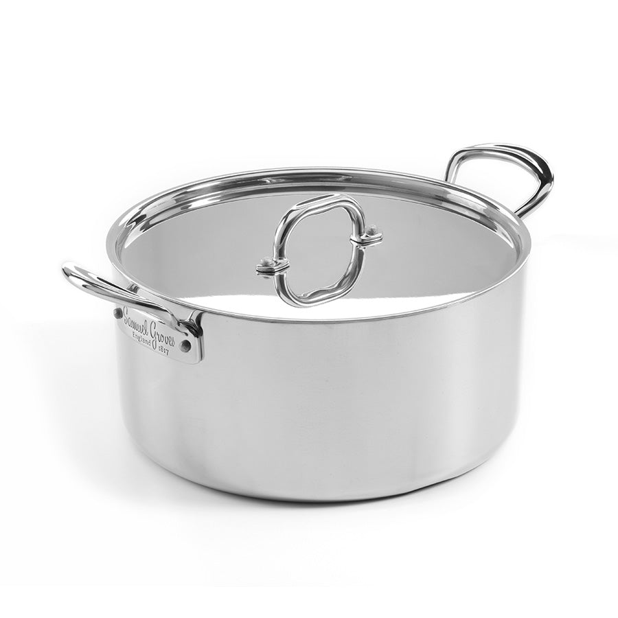 Samuel Groves gryte i rustfritt stål med lokk, perfekt for matlaging, 5 liter.