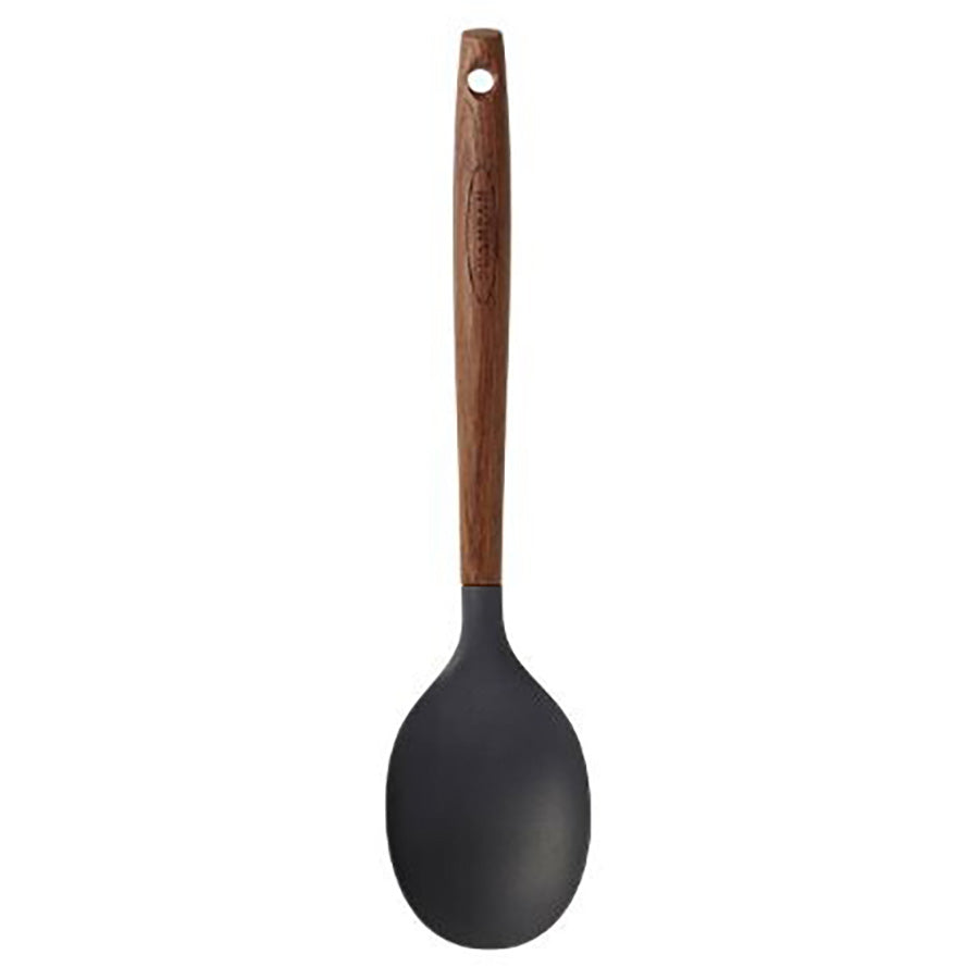 Scanpan Serveringsskje 31cm Karbonisert Ask med ergonomisk design og varmebestandig silikonhode, perfekt for servering av varme retter.