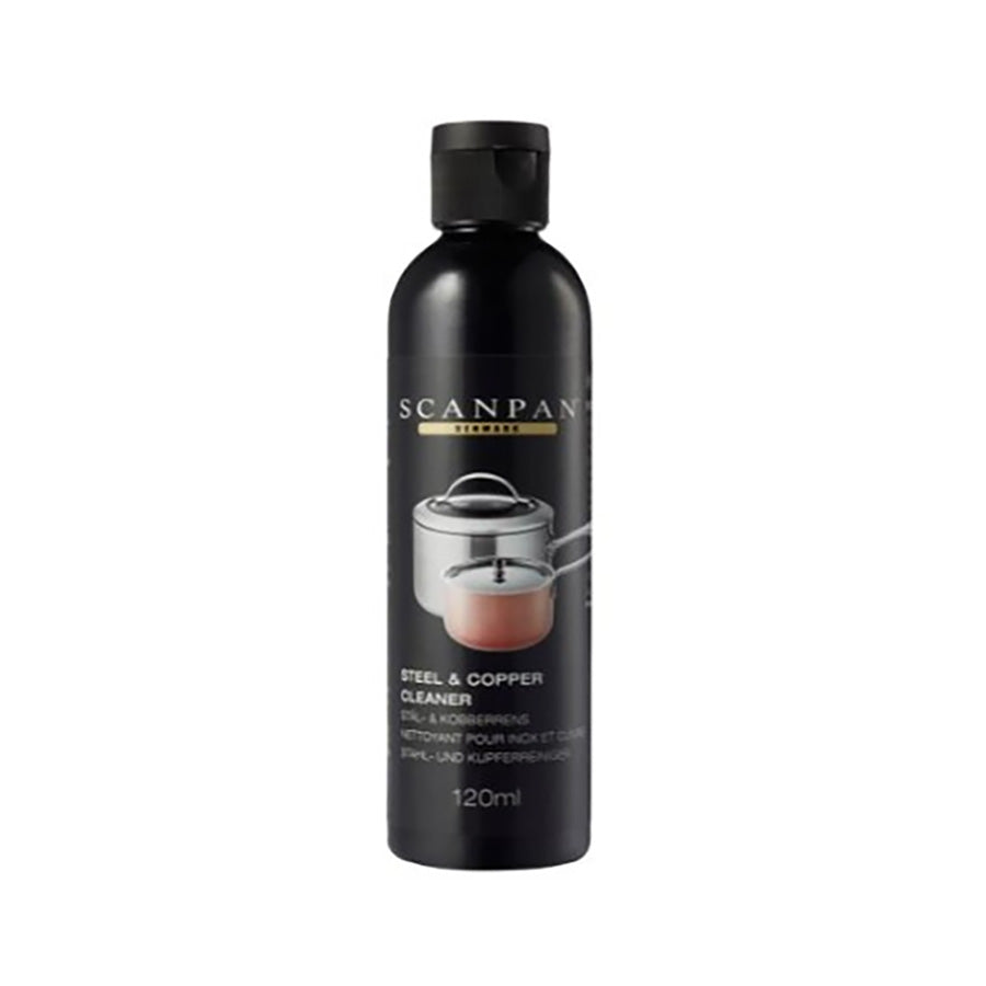 Scanpan Kobber- og Stålrens, 120 ml flaske for effektiv rengjøring av rustfritt stål og kobber, fjerner rust- og kalkflekker.