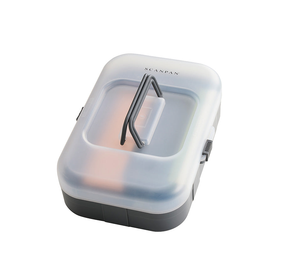 Lukket oppbevaringsboks for Scanpan slipestein kit, designet for praktisk oppbevaring av slipeskiver.