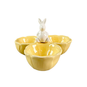 Seasons Easter Collection Skål med blomst og hare 16 cm gul, perfekt til påskebordet, med dekorativ hare i midten.