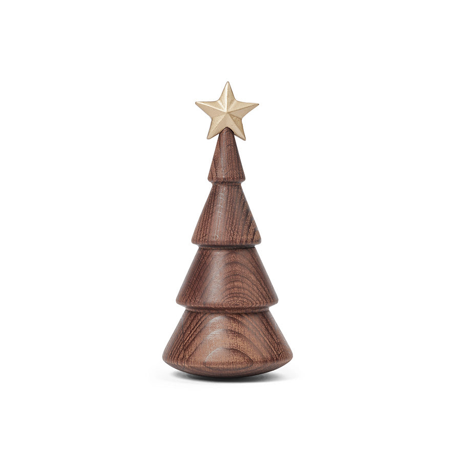 Bærekraftig juletre i termobøk med gullstjerne, designet av Thor Høy, perfekt for julepynt.