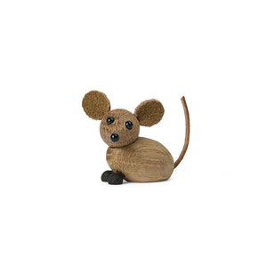Spring Copenhagen country mouse miniatyr i FSC-eik med øyne og skinnhale, søt trefigur
