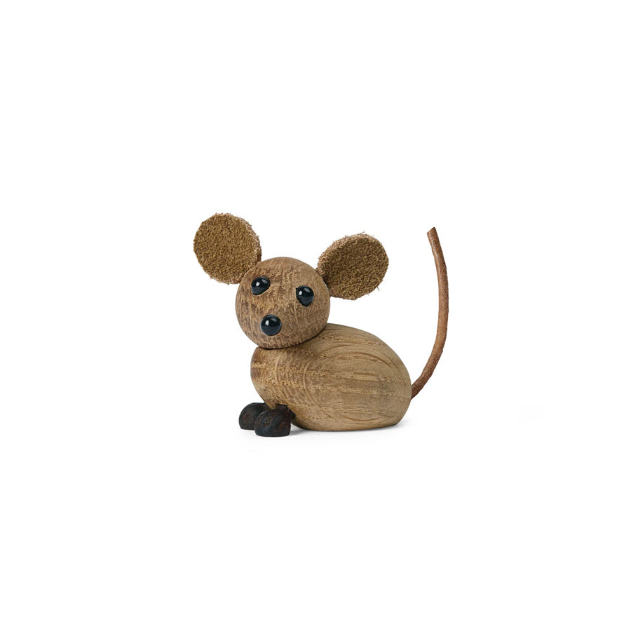 Spring Copenhagen country mouse miniatyr i FSC-eik med øyne og skinnhale, søt trefigur