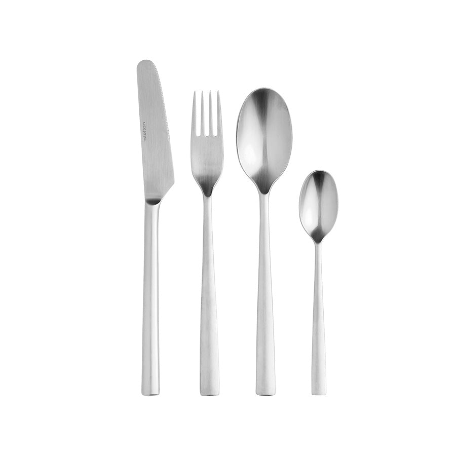 Stelton Chaco bestikksett med kniv, gaffel, spiseskje og teskje i slankt, tidløst design