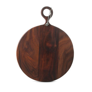 Trefjøl i mørk brun Sheesham-tre med et ikonisk håndtak og opphengssnor, perfekt for servering og matlaging.