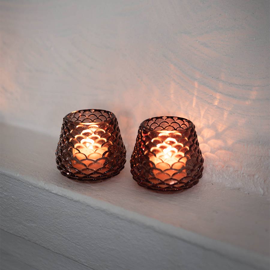 Telysholder Furu Glass 6,5cm Brun 2pk