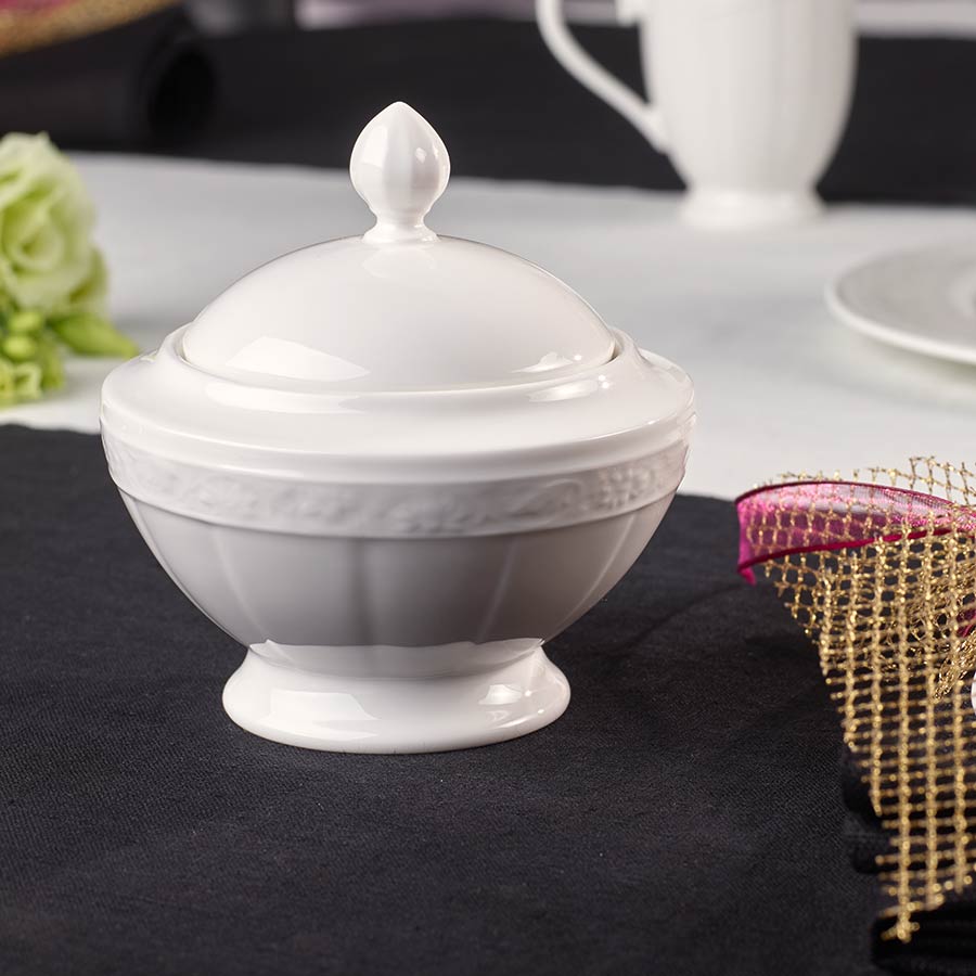 Villeroy & Boch White Pearl Sukkerskål 35cl med Lokk