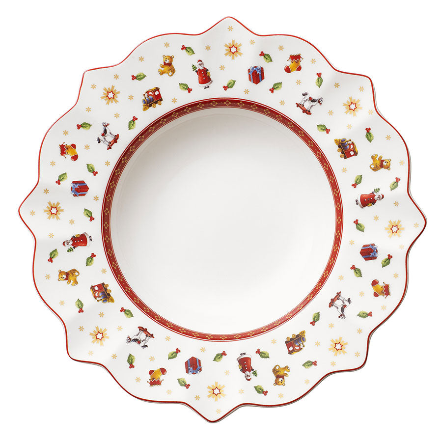 Villeroy & Boch dyp tallerken Toy's Delight med nostalgiske julemotiver, perfekt til servering av supper, gryter og desserter. Diameter 26 cm.