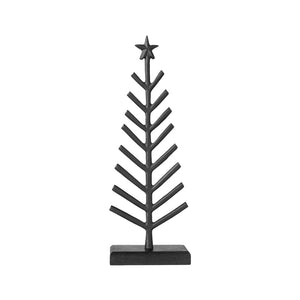 Sort dekorativt juletre i aluminium og tre med stjerne på toppen, 30 cm høyt