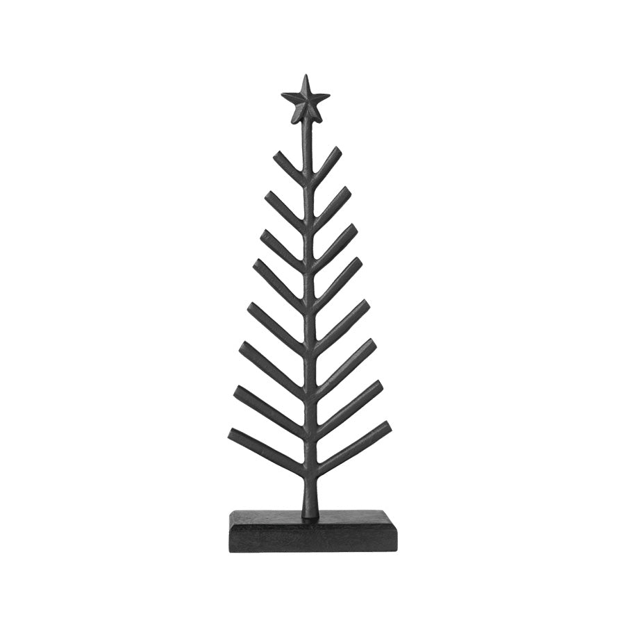 Sort dekorativt juletre i aluminium og tre med stjerne på toppen, 30 cm høyt