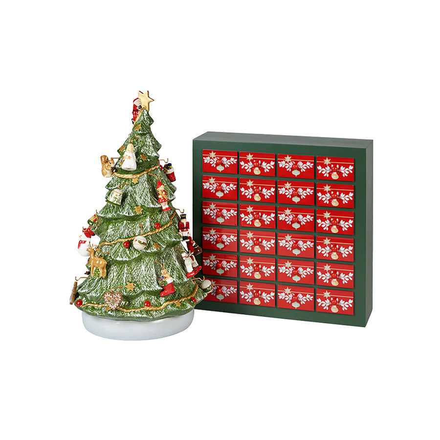 Villeroy & Boch adventskalender med juletre i porselen og 24 skuffer, perfekt for å fylle med gaver og overraskelser.