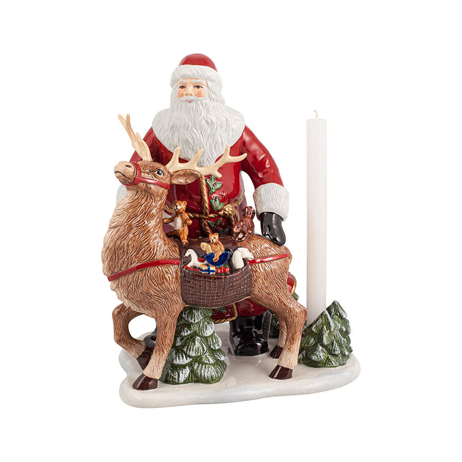 Villeroy & Boch julenisse figur med reinsdyr, 35 cm høy, og lysestake, perfekt juledekorasjon.