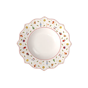 Villeroy & Boch Toy's Delight dyp tallerken 26,5 cm med bølget kant og nostalgiske julemotiver i rødt, gull og grønt