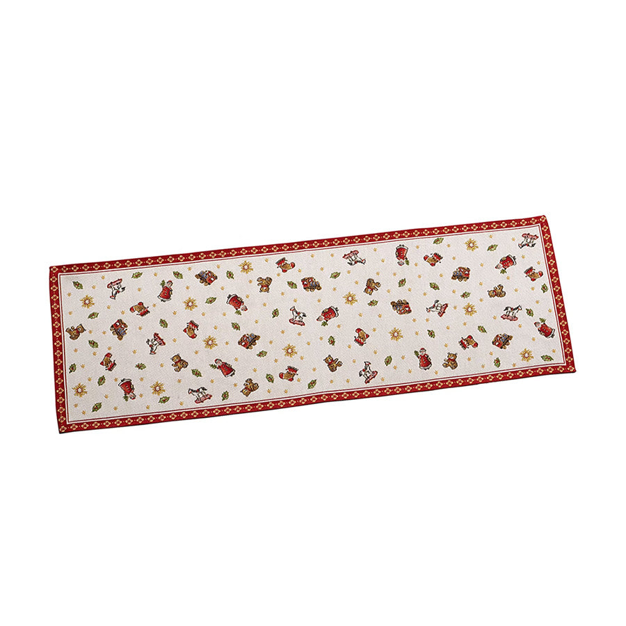 Villeroy & Boch Toy's Delight gobelin løper 96 x 32 cm med nostalgisk julemotiv, nøtteknekkere og pepperkakehus