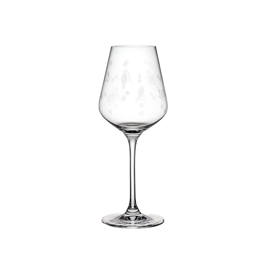 Villeroy & Boch hvitvinsglass med nostalgiske julegraveringer, designet for å fremheve aroma og smak i hvitvin.