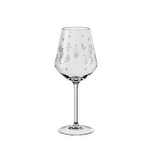 Villeroy & Boch rødvinsglass i krystall med nostalgiske julemotiver, perfekt til julefeiringen.