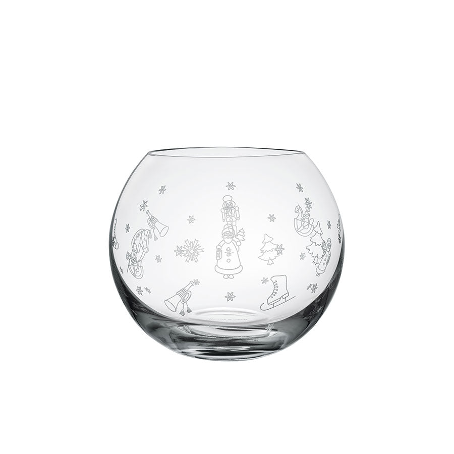 Villeroy & Boch Toys Delight telysholder med nostalgiske julemotiver, elegant rund glassdesign som sprer et varmt lys.