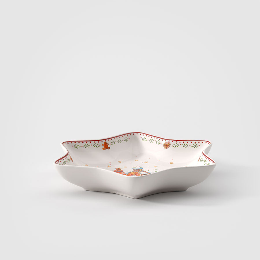Villeroy & Boch stjerneformet serveringsbolle med elegant design og juledekorasjoner, ideell til små serveringer og dekorasjoner.