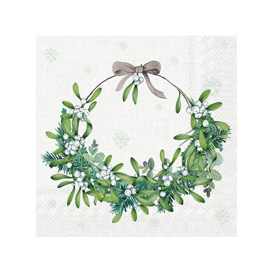 Vinding Juleservietter Mistletoe Wreath Cream Lunch 33x33cm 12pk