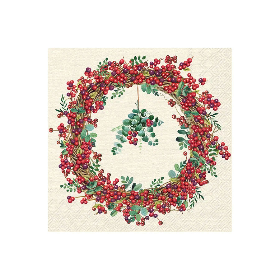 Vinding Servietter Berry Wreath Cream 25x25cm 12pk
