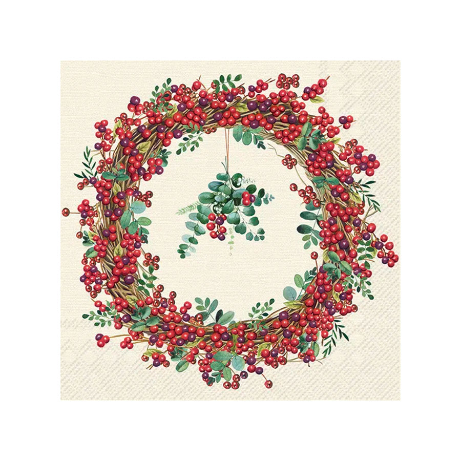 Vinding Servietter Berry Wreath Cream 33x33cm 12pk