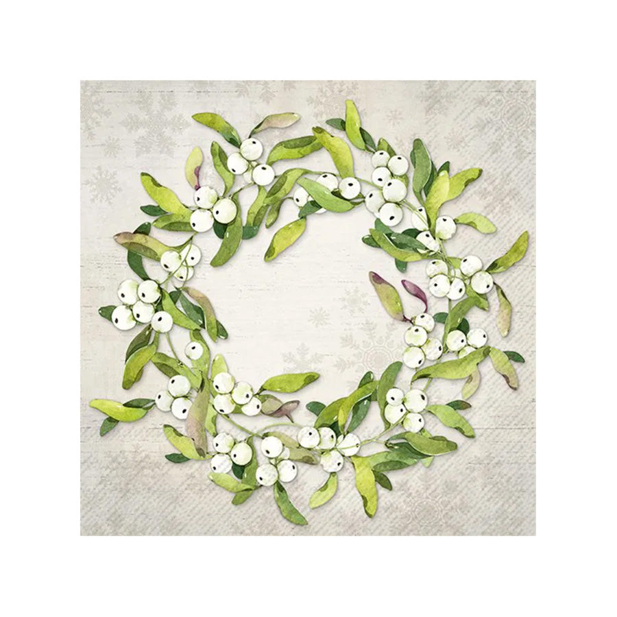 Vinding Servietter Mistletoe Wreath Light Grey 33x33cm 12pk