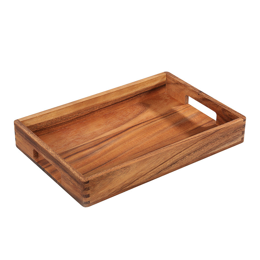Zassenhaus serveringsbrett i akasietre, 42x28x6 cm, perfekt for servering av måltider med høye kanter og håndtak.